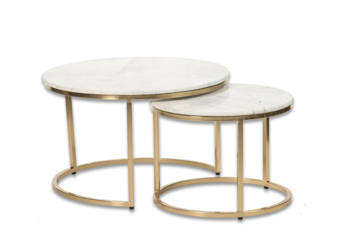 Pamapic 2-Piece Nesting Coffee Table Set - Round Marble & Wood Design For Living Rooms