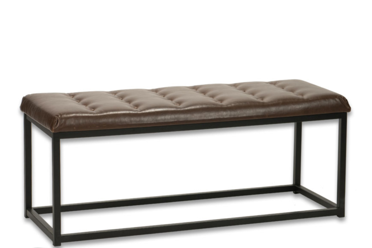 A-09 – DARK BROWN LEATHER & METAL BENCH – Canvas Event Furniture