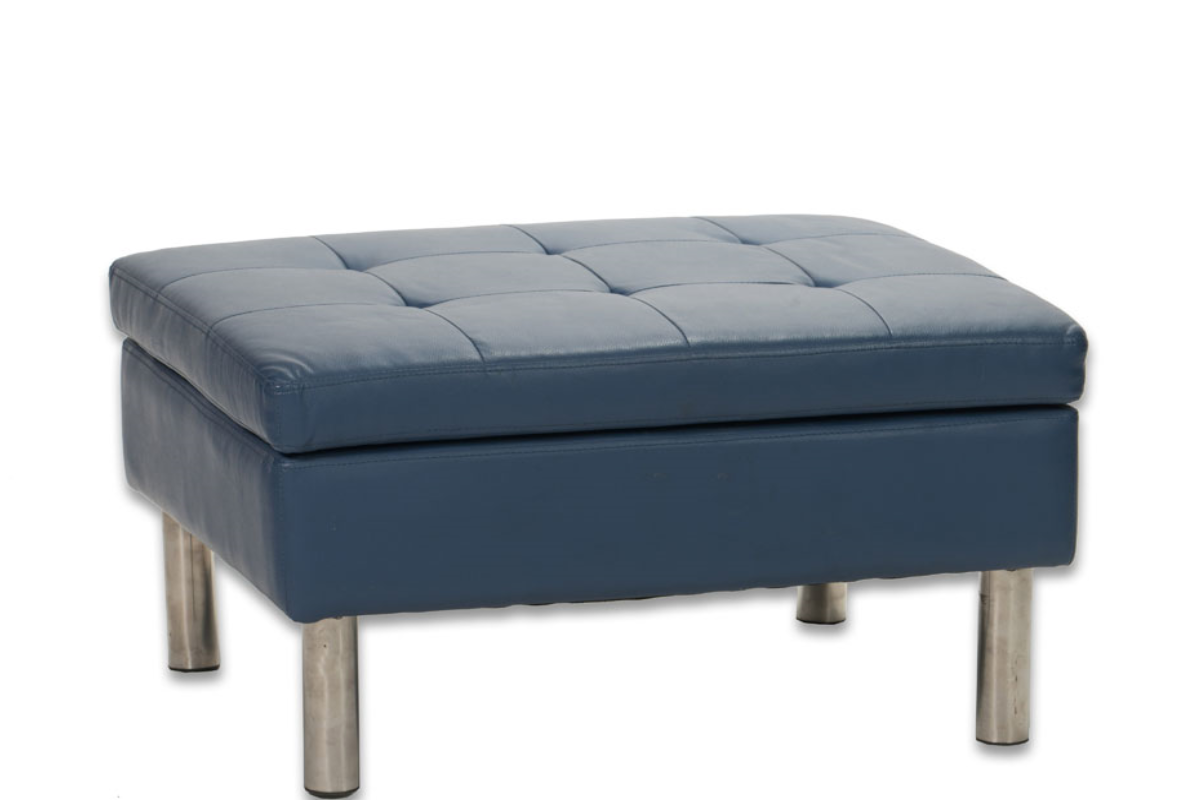 D 05 Blue Leather Tufted Ottoman, Navy Leather Ottoman